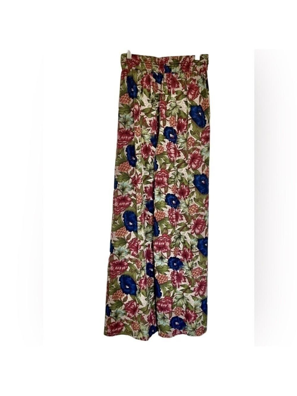 Zara Palazzo Pants Womens M Tropical Print Wide Leg Elastic Waist